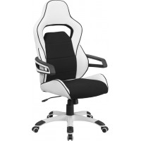 Flash Furniture CH-CX0713H01-GG High Back White Vinyl Executive Swivel Office Chair with Black Fabric Inserts